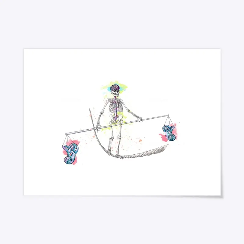 Watercolor of skeleton tightrope walking